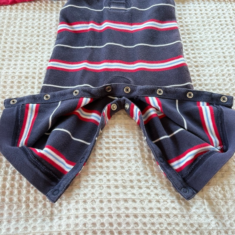 Vintage LAND’S END 3-6 Month Polo Striped Jumpsuit Layered Long Sleeves Snaps - Picture 9 of 10